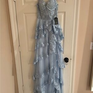 Elegant Blue Lace Prom Dress
